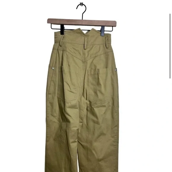 LAcademie Pants Womens XXS Beige Khaki Voletta Cropped High Waisted Paperbag - Picture 4 of 6